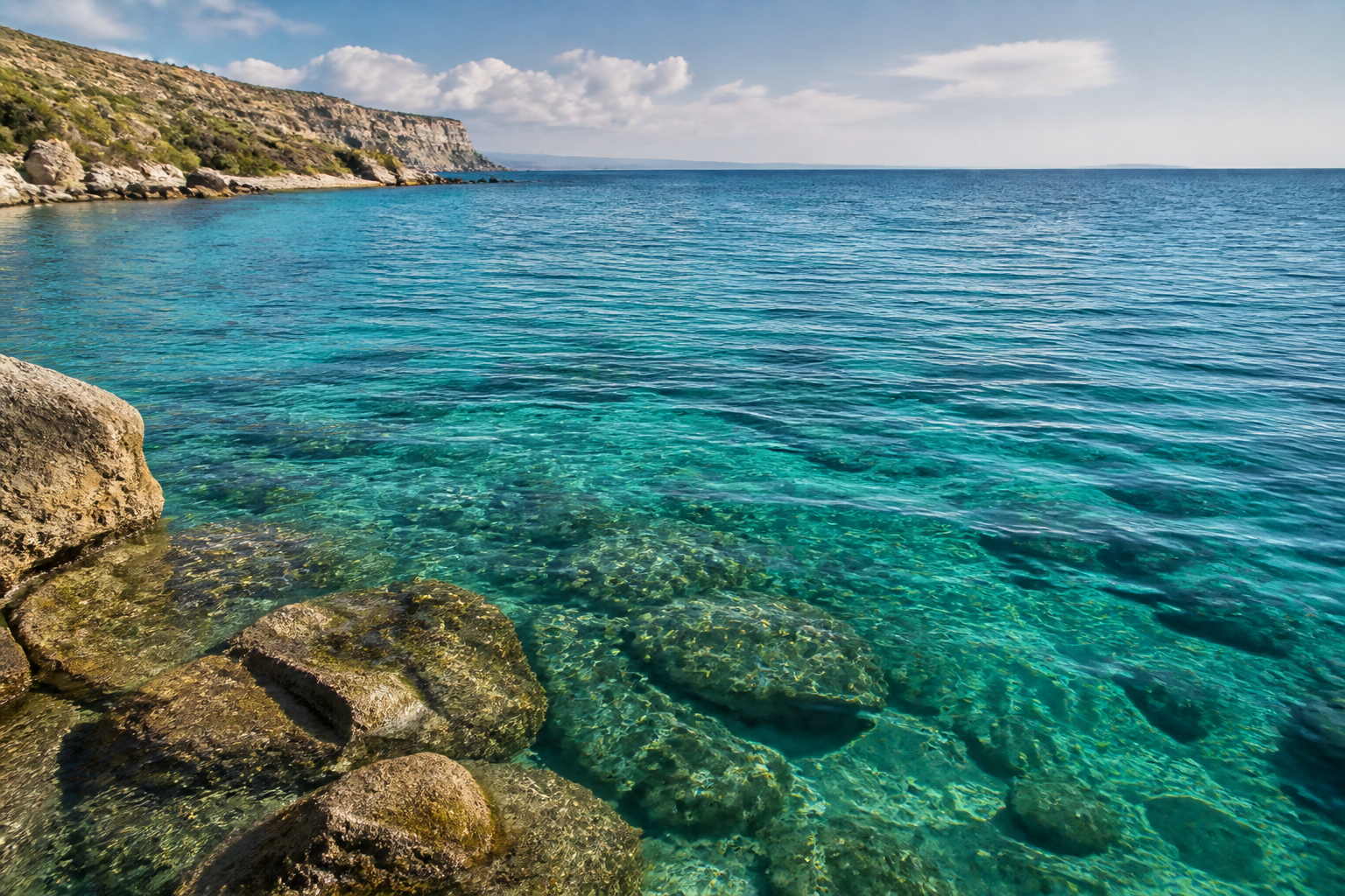 Бирюзовая вода у скалистого берега Крыма